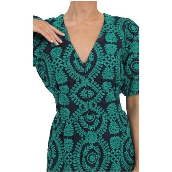 ADELYN RAE LEGACY EMBROIDERED MIDI DRESS in Navy Green XS - Picture 2 of 5